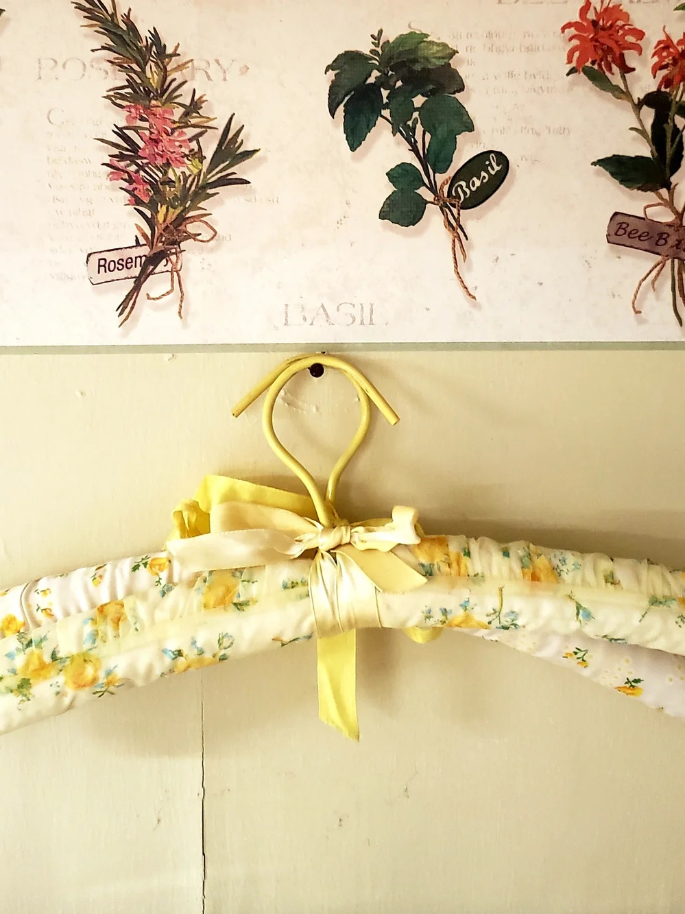 Vintage Soft Yellow Floral Padded Lingerie Hangers